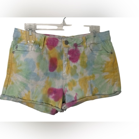 Judy Blue Womens Cut Off Swirl Tie Dye Denim Shorts Stretch Rainbow Large - Picture 1 of 7